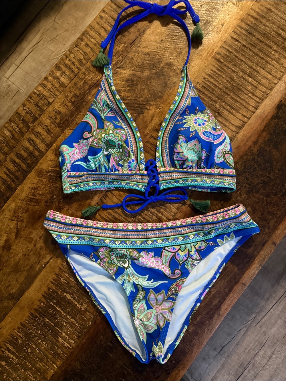 Blue Floral Halter Bikini Set